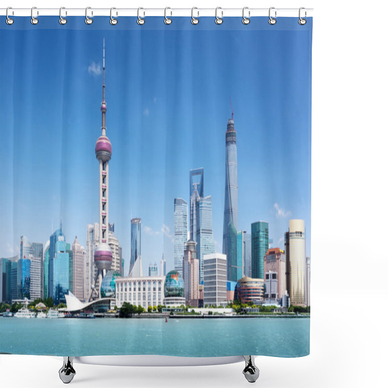 Personality  Shanghai Skyline In Sunny Day, China Shower Curtains