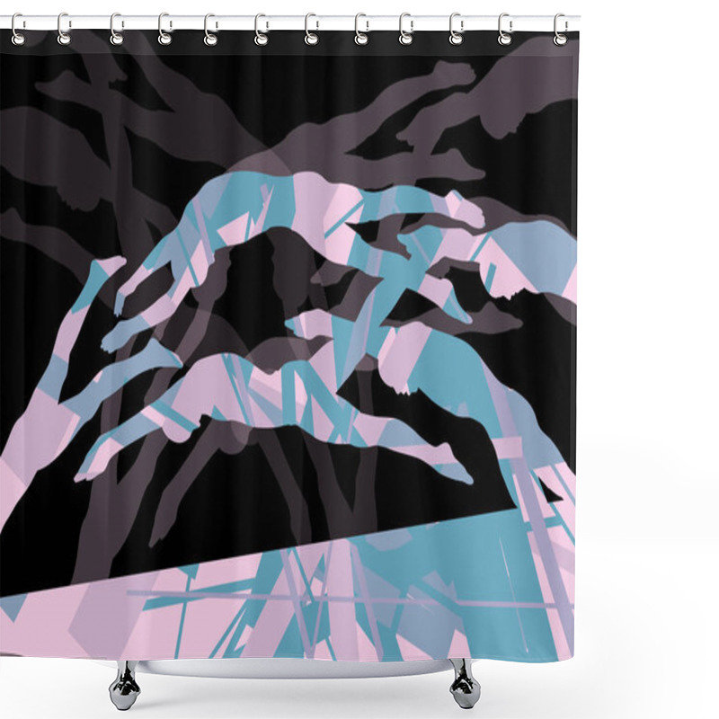 Personality  Active Young Swimmers Diving And Swimming In Water Sport Pool Si Shower Curtains