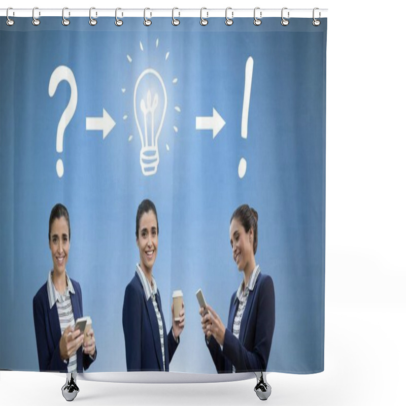 Personality  Digital Composite Of Businesswoman Thinking In Sequence With Ideas And Brainstorm Process Icons Shower Curtains