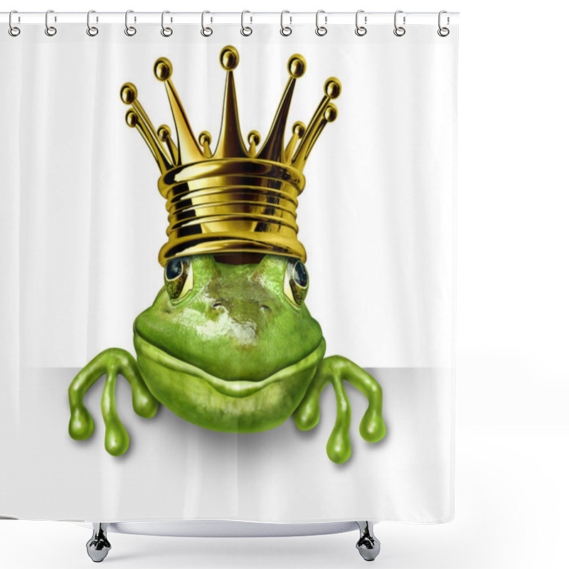 Personality  Frog Prince With Gold Crown Holding A Blank Sign Shower Curtains