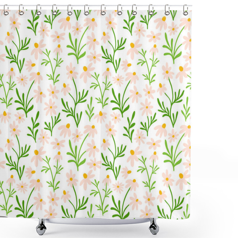 Personality  Chamomile And Daisy Seamless Pattern. Wildflower Print Design With Hand Drawn Flowers On Dark Background. Simple Field Floral Pattern For Packaging, Fabric Design. Blossom Ornament. Shower Curtains