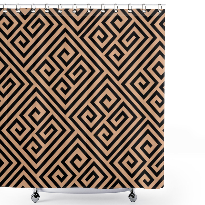 Personality  Seamless Geometric Pattern. Line Pattern In Black And Beige Colour. Classy Maze Design. Trendy Simple Swirl Pattern. Fashionable Design For Textiles And Interiors. Shower Curtains