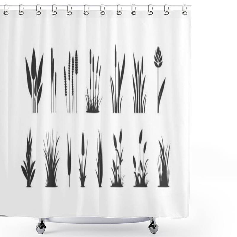 Personality  Reed Silhouette Icon Set. Vector Illustration Design. Shower Curtains