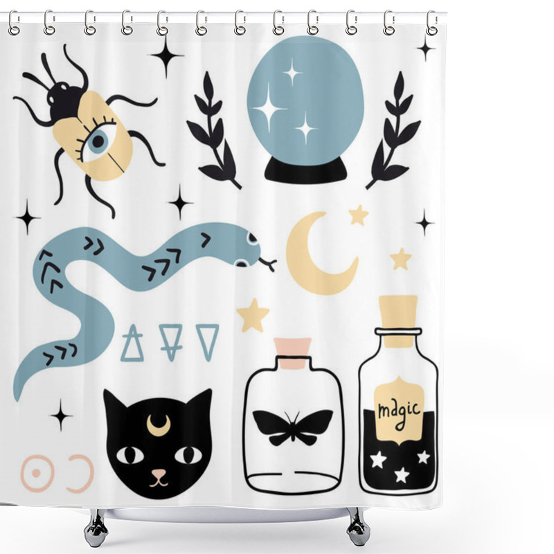 Personality  Vector Witch Magic Design Elements Set Shower Curtains