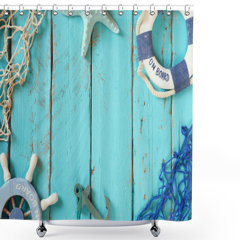 Personality  Top View Nautical Concept With Nautical Life Style Objects Shower Curtains