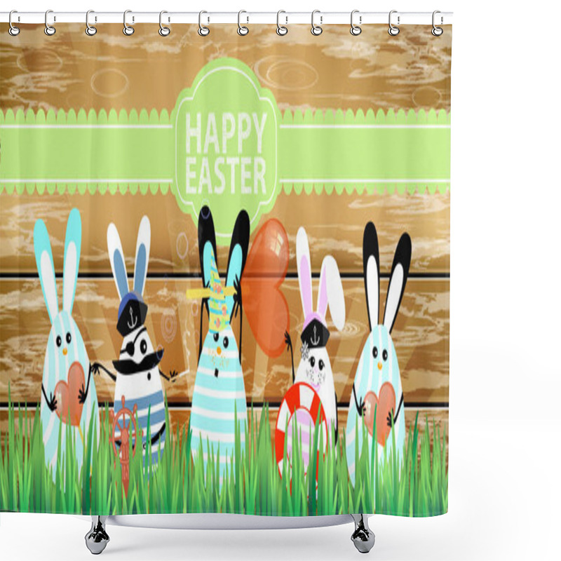 Personality  Easter. Rabbit-eggs With Funny Cute Faces Shower Curtains