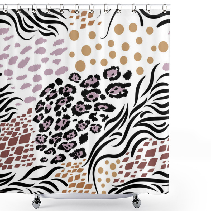 Personality  Mix Aniskmal In Prints, Leopard, Snake, Zebra, Safari Africa Seamless Pattern Vector Design For Fashion,fabric And All Prints On White Background Shower Curtains