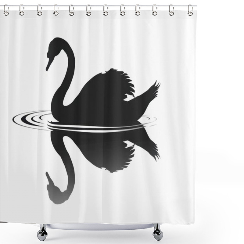 Personality  Elegant Black Swan Glides Gracefully On Serene Water, Creating Gentle Ripples Around Its Stunning Silhouette. Shower Curtains