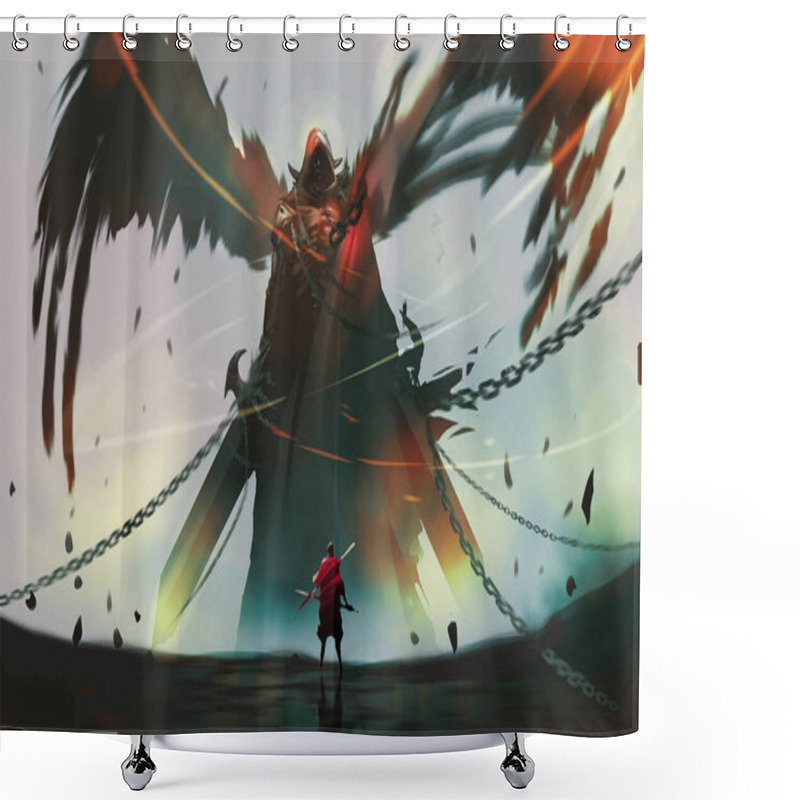 Personality  Digital Illustration Painting Design Style A Knight Against Dark Angel Ready To Fighting.  Shower Curtains