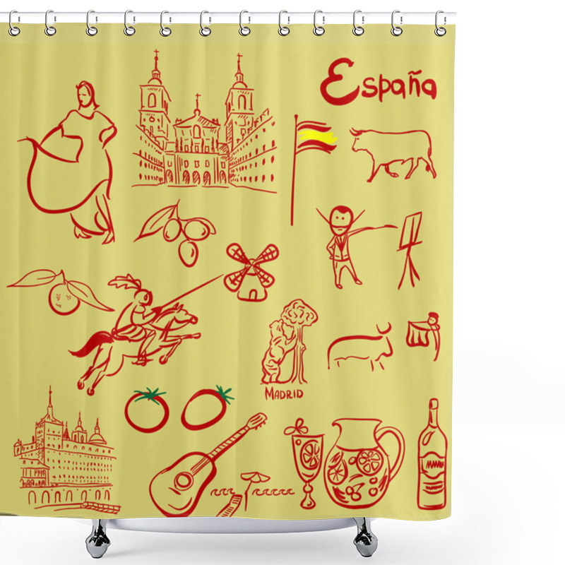 Personality  Spain Symbols Vector Set Shower Curtains