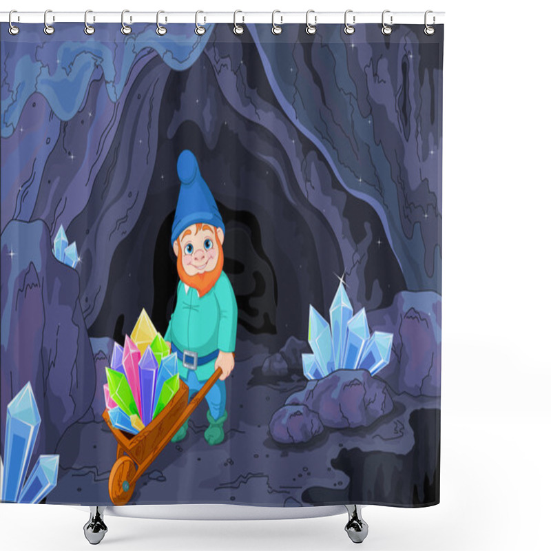 Personality  Gnome Carries A Wheelbarrow With Quartz Crystals Shower Curtains