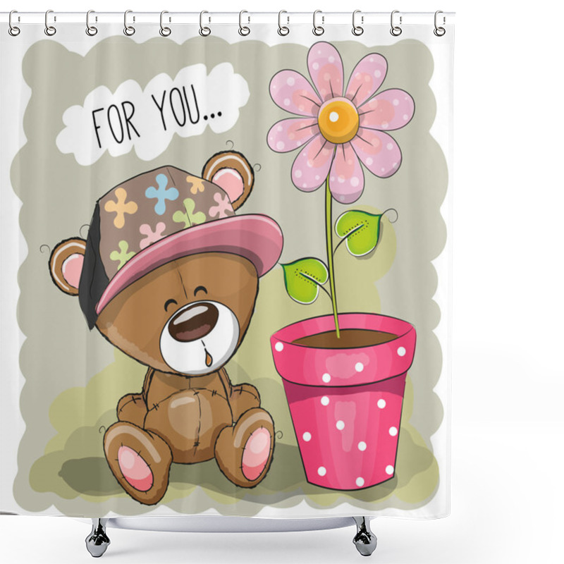 Personality  Bear With Flower Shower Curtains