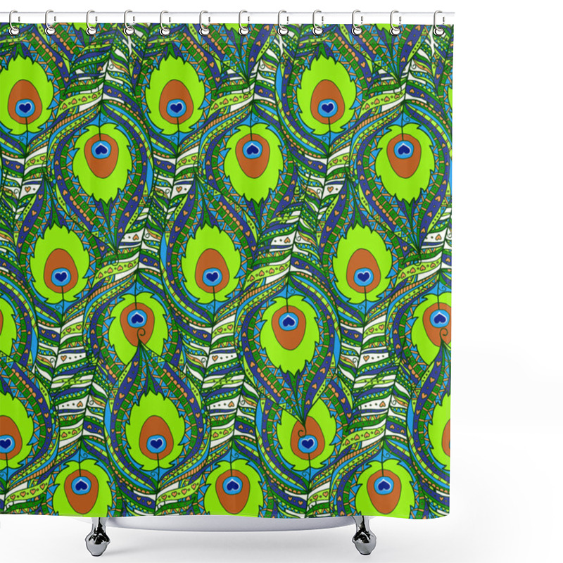 Personality  Seamless Pattern With  Peacock Feathers Shower Curtains