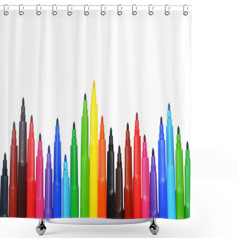 Personality  Rainbow Markers Isolated On White Background. Copy Space. Education Learning Concept Shower Curtains