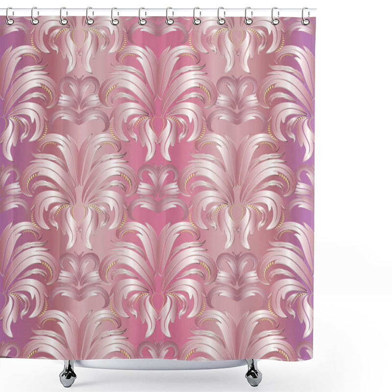 Personality  Pink Damask 3d Seamless Pattern. Vector Surface Pink Floral  Shower Curtains