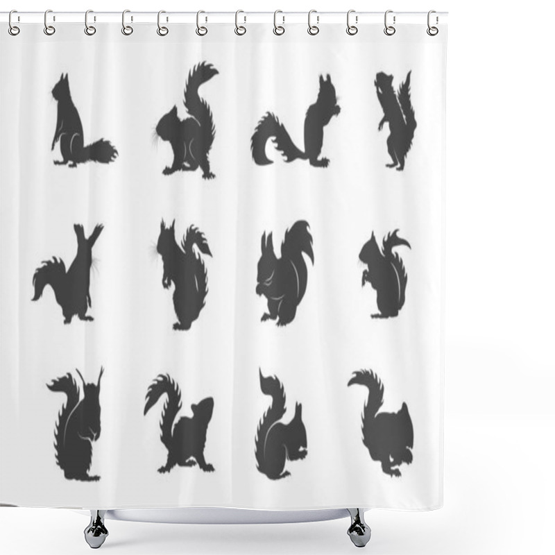 Personality  Squirrel Silhouette, Squirrel Svg, Squirrel Clipart, Squirrel Icon, Squirrel Vector Set Shower Curtains