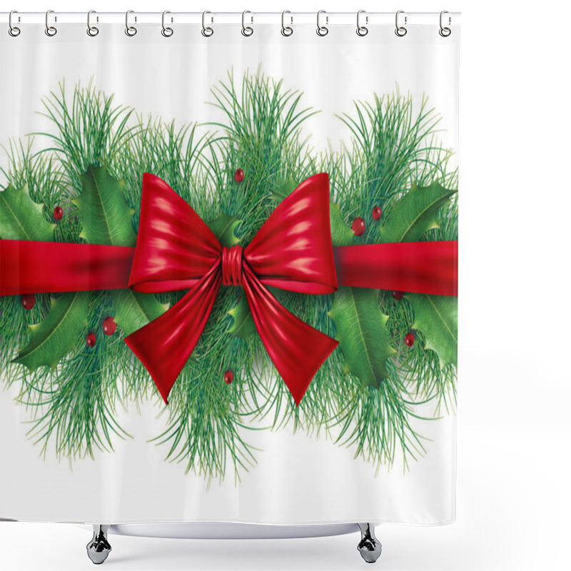 Personality  Red Bow With Pine Border Shower Curtains