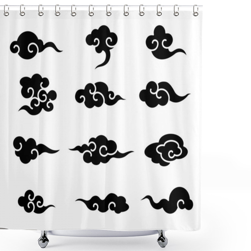 Personality  Black Colour Eastern Chinese Cloud Element Set. - Vector Shower Curtains