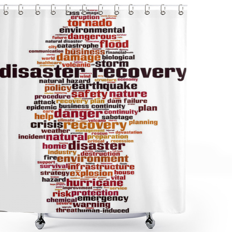 Personality  Disaster Recovery Word Cloud Concept. Collage Made Of Words About Disaster Recovery. Vector Illustration Shower Curtains