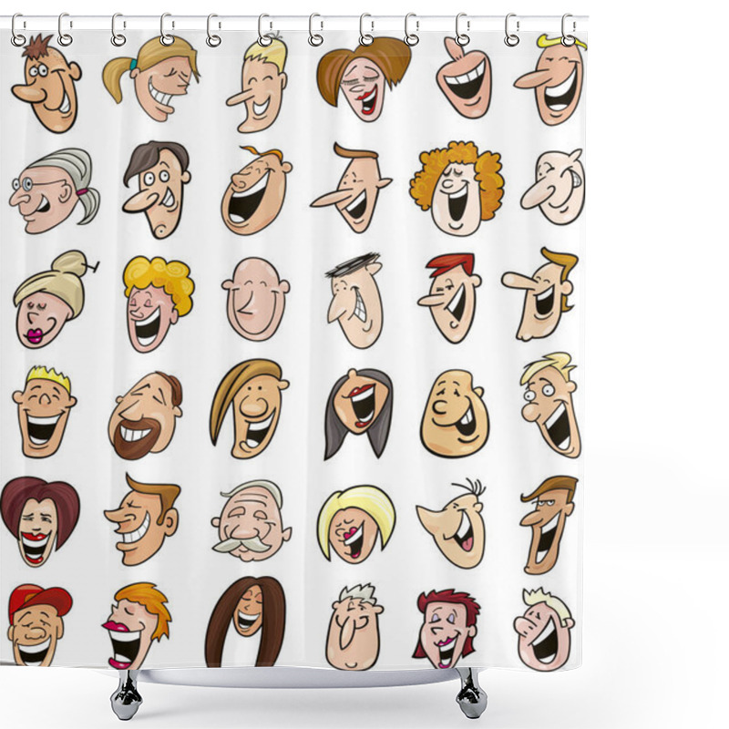 Personality  Cartoon Illustration Of Huge Set Of Laughing People Faces Shower Curtains