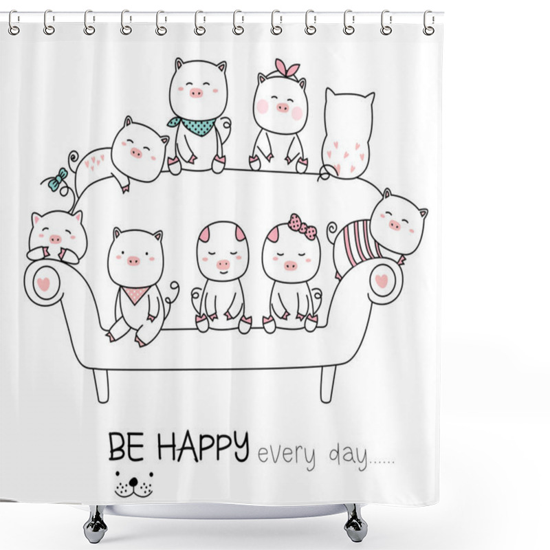 Personality  Cute Baby Pig With Sofa Cartoon Hand Drawn Style,for Printing,product,banner,t Shirt.vector Illustration Shower Curtains