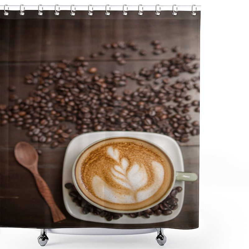 Personality  Latte Art Coffee With Coffee Bean Shower Curtains