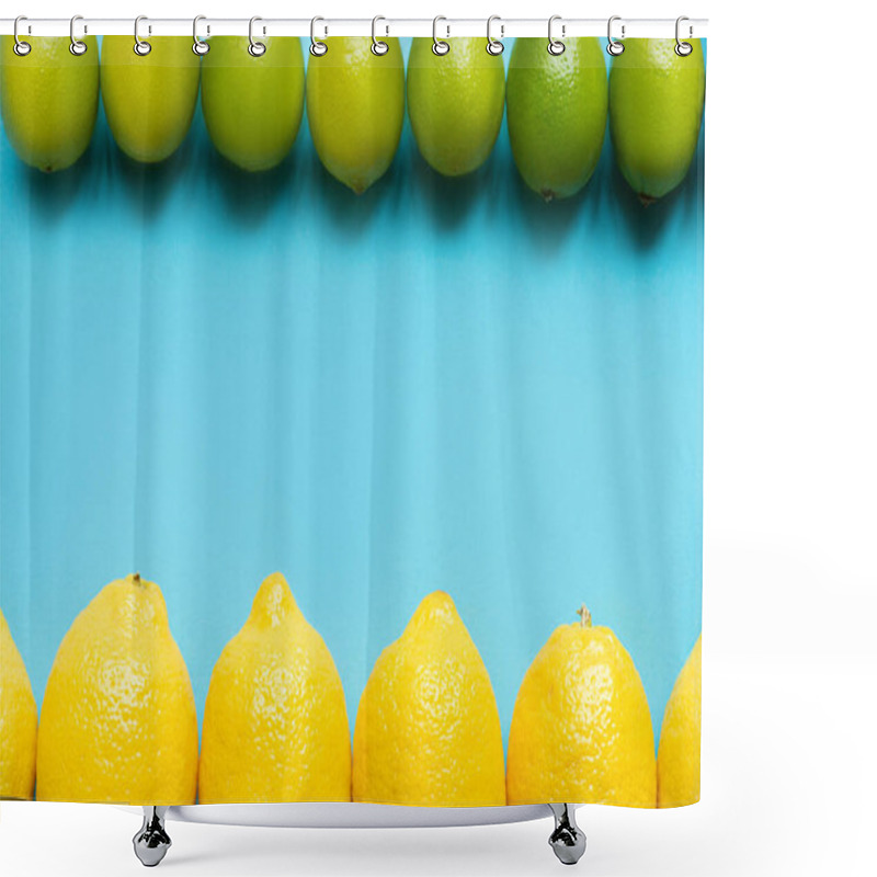 Personality  Top View Of Ripe Yellow Lemons And Limes On Blue Background With Copy Space Shower Curtains