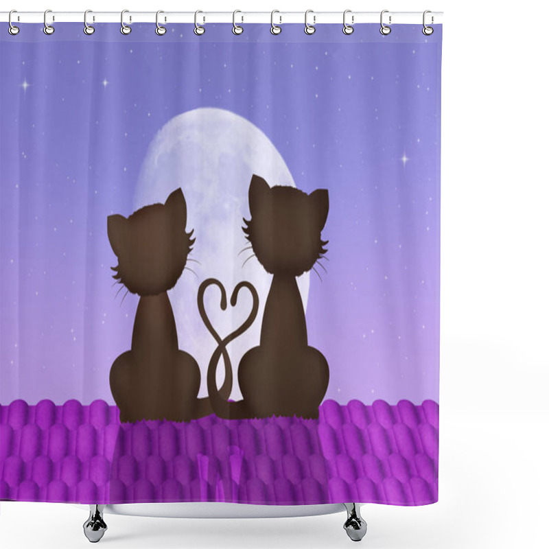 Personality  Cats In Love On Roof Shower Curtains