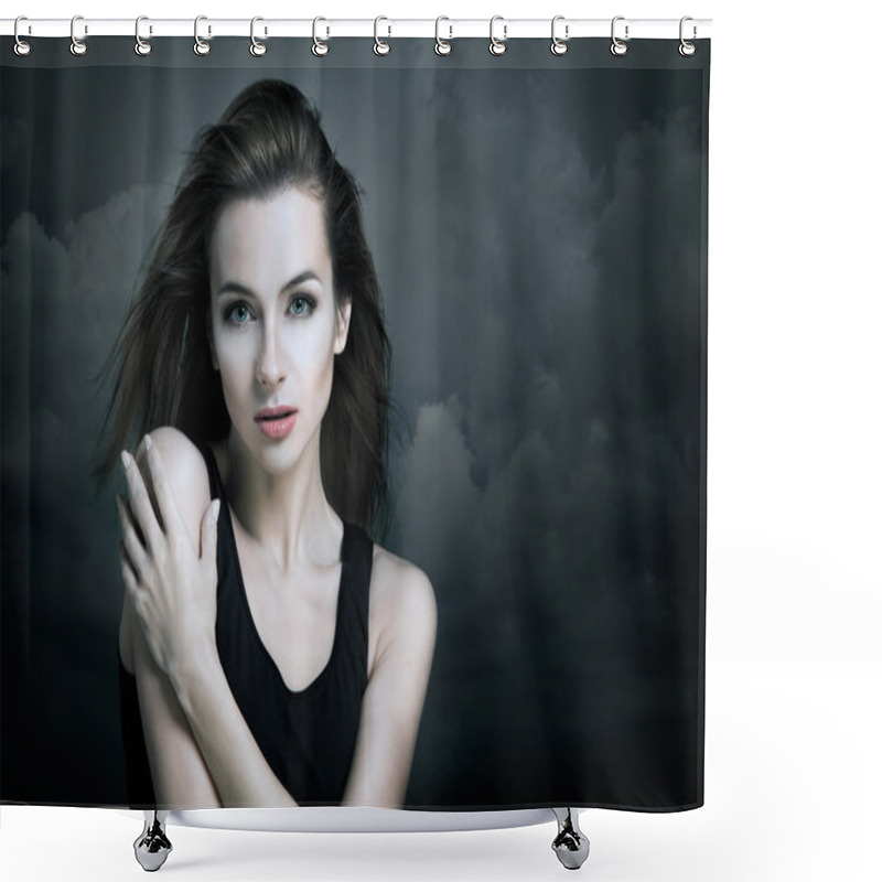 Personality  Lonely Woman On The Background Of Dark Clouds Shower Curtains