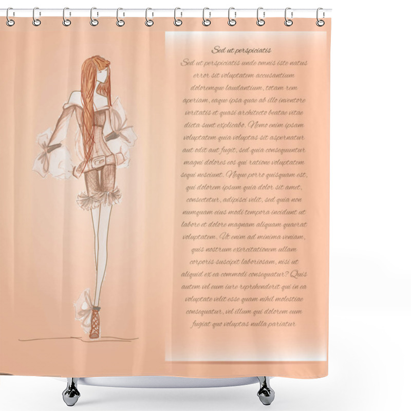 Personality  Fashion Model. Sketch. Fashion Background Illustration. Vector Shower Curtains