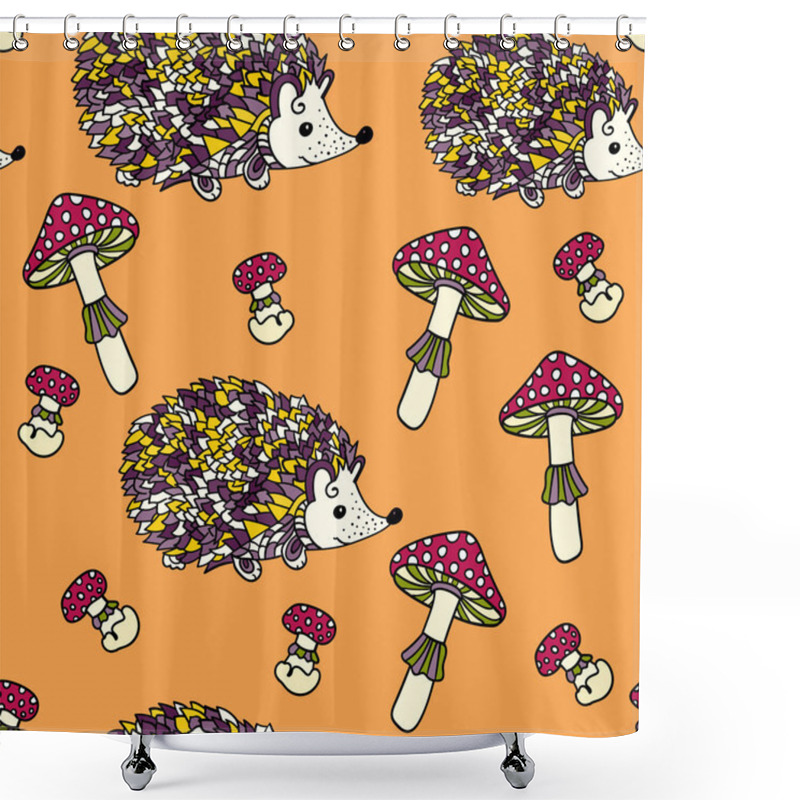 Personality  Seamless Pattern With Hedgehogs And Mushrooms. Shower Curtains