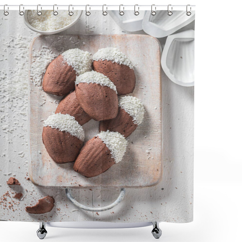 Personality  Homemade Madeleine Chocolate Cookies Baked In Shell Shaped Mold Shower Curtains