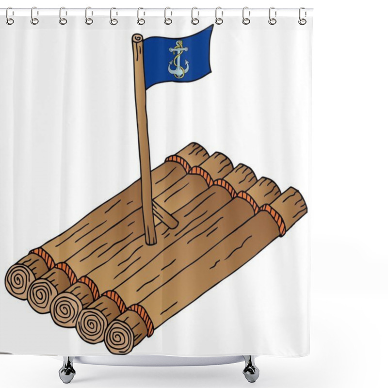 Personality  Wooden Raft With Flag Shower Curtains