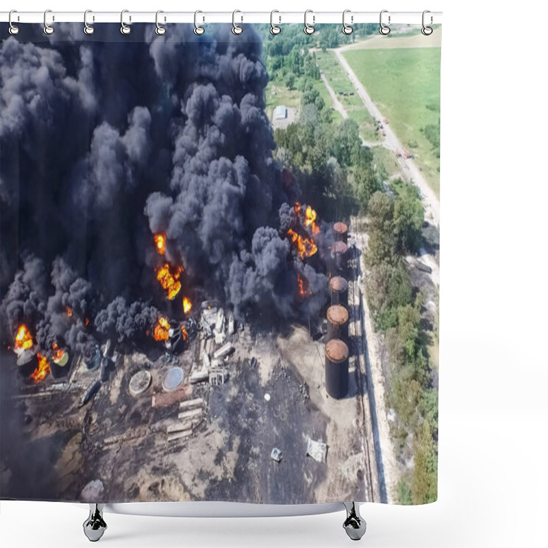 Personality  Oil Storage Fire. The Tank Farm Is Burning, Black Smoke Is Combu Shower Curtains