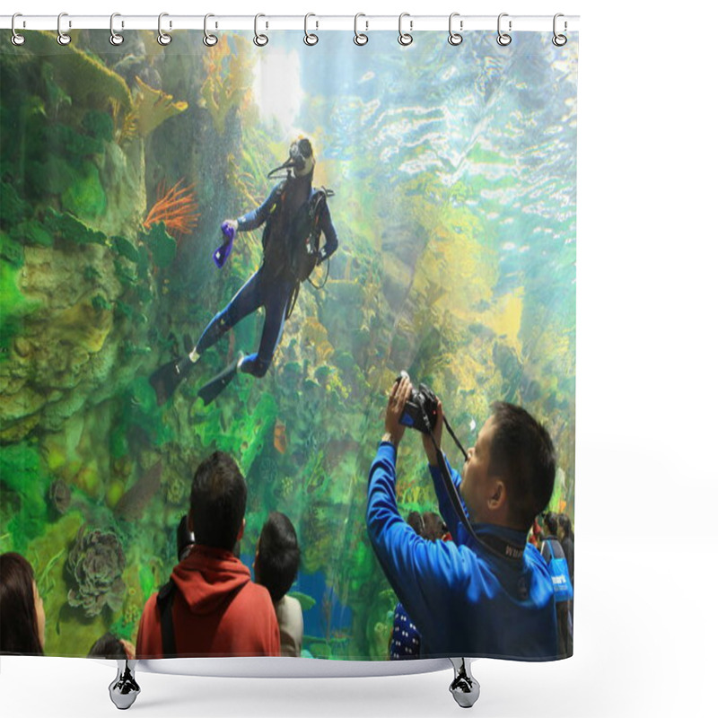 Personality  Tourists Visit The Worlds Biggest Aquarium At Chimelong Ocean Kingdom, The Largest Ocean Theme Park In The World, In Hengqin Island Of Zhuhai City, South Chinas Guangdong Province, 28 January 2014 Shower Curtains