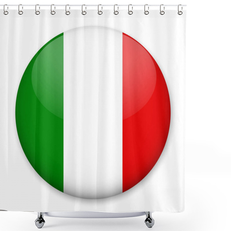 Personality  Flag Of Italy In The Form Of A Round Button With A Light Glare And A Shadow. Shower Curtains