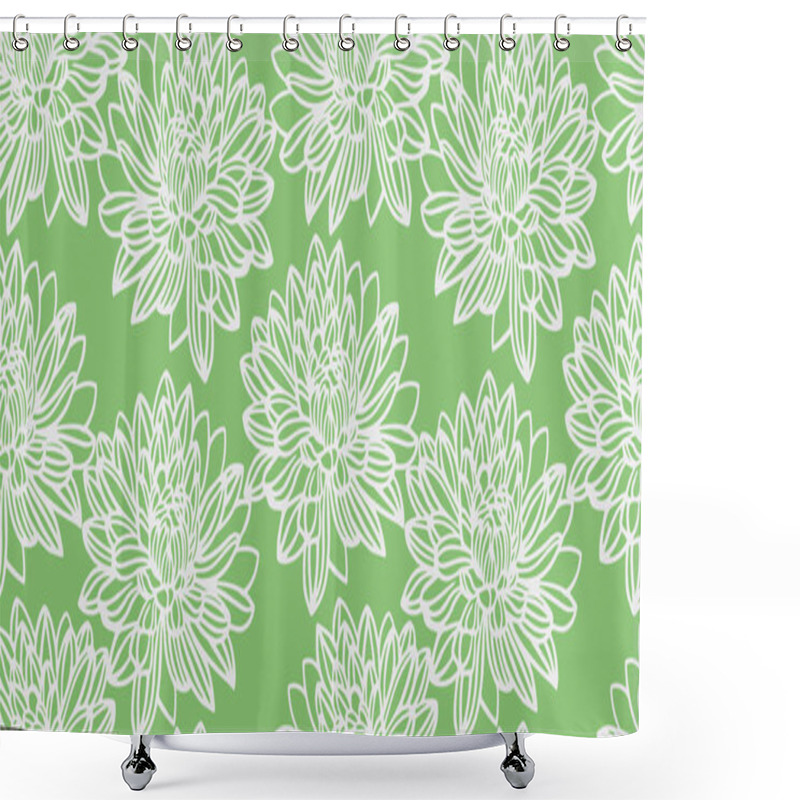 Personality  Minimalist Seamless Floral Pattern With Large, Detailed Line-drawn Flowers On Green Background. Perfect For Modern Textiles, Packaging, Wallpaper, And Home Decor, Sophisticated Monochrome Look. Shower Curtains