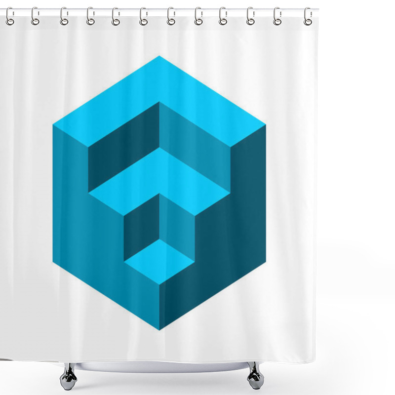 Personality  Blue 3D Cube With Three Levels. Staircase Climbing Concept. Isometric Box Structure Projection. Building, Construction, Architecture Industry. Geometric Hexagon Object. Vector Illustration, Clip Art Shower Curtains