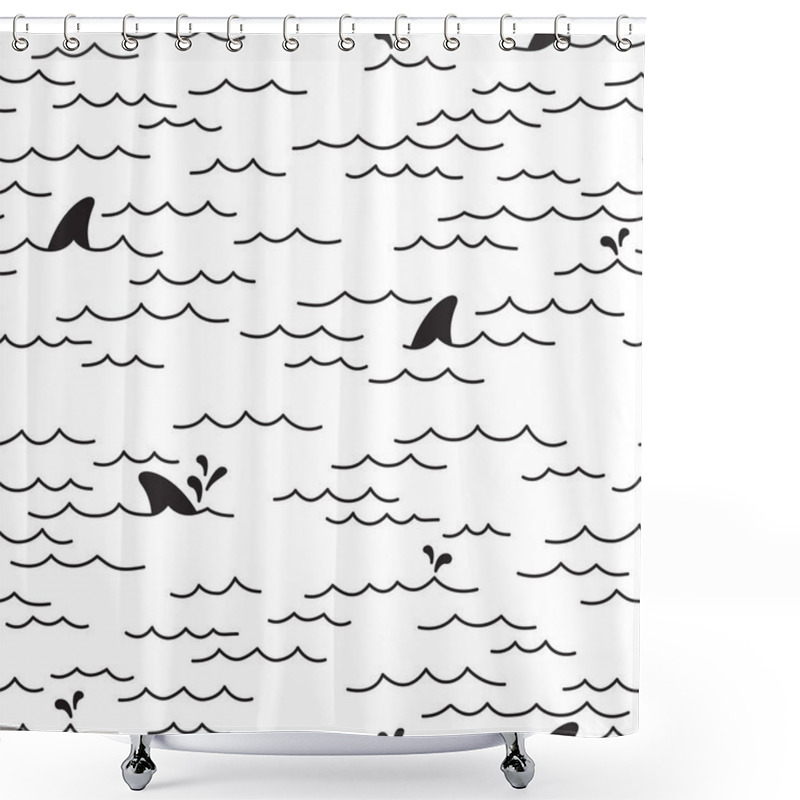 Personality  Shark Fin Dolphin Ocean Sea Seamless Pattern / Wallpaper Background Shower Curtains