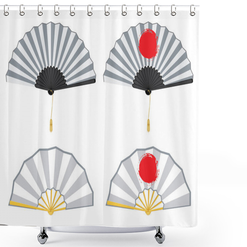 Personality  Collection Of Decorative Oriental Folding Paper Fans On White. Shower Curtains