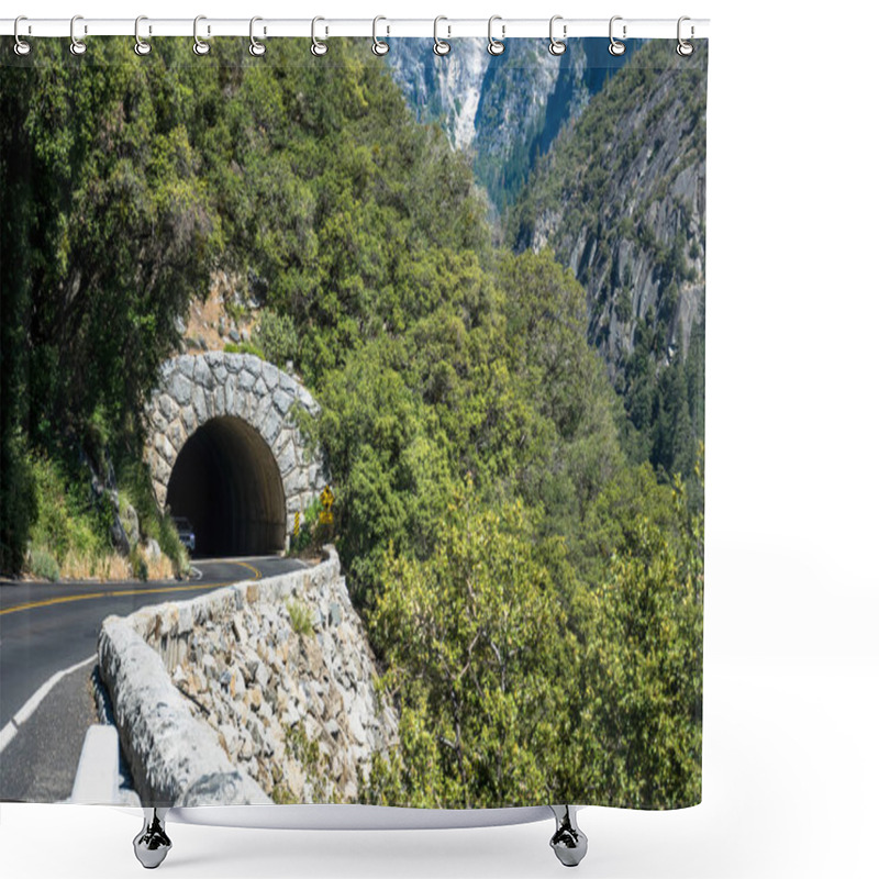 Personality  Tunnel On A Mountain Road. Travel To Yosemite National Park. Summer Vacations In USA Shower Curtains