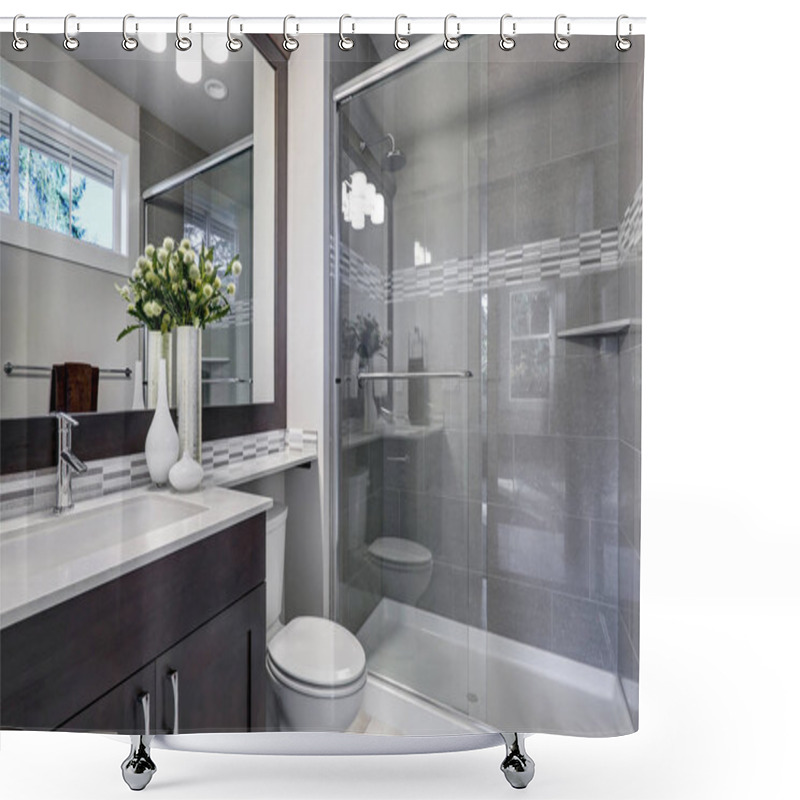 Personality  Bright New Bathroom Interior With Glass Walk In Shower Shower Curtains