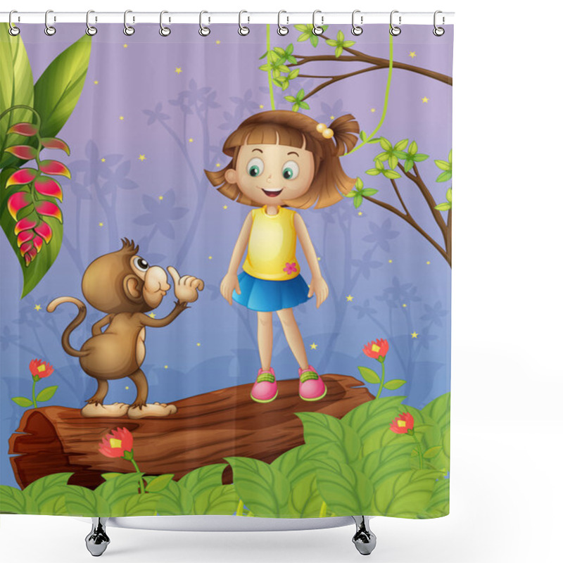 Personality  A Girl And A Monkey In The Forest Shower Curtains