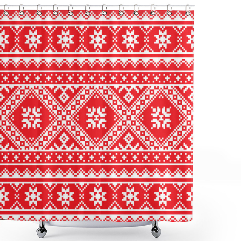 Personality  Ukrainian, Slavic Folk Art Knitted Red And White Embroidery Pattern Shower Curtains