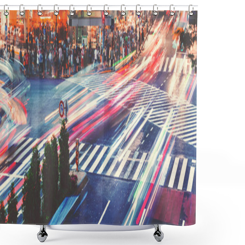 Personality  Motion Blurred Traffic At Shibuya Crossing In Tokyo, Japan Shower Curtains