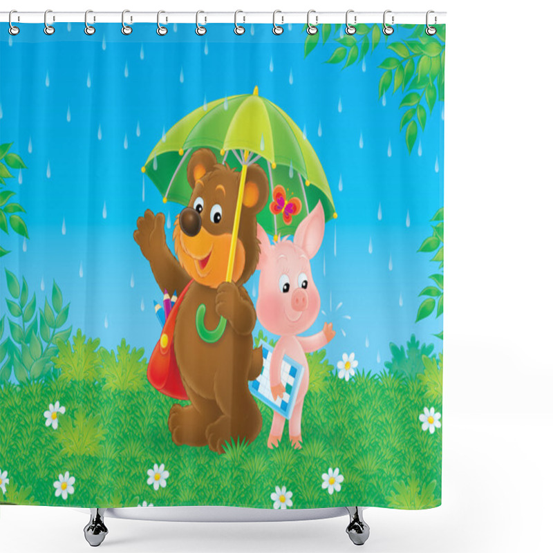 Personality  Bear-cub And Piglet In The Rain Shower Curtains