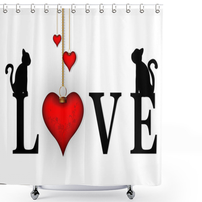 Personality  Word Love Concept With Silhouette Of Couple Cat Shower Curtains