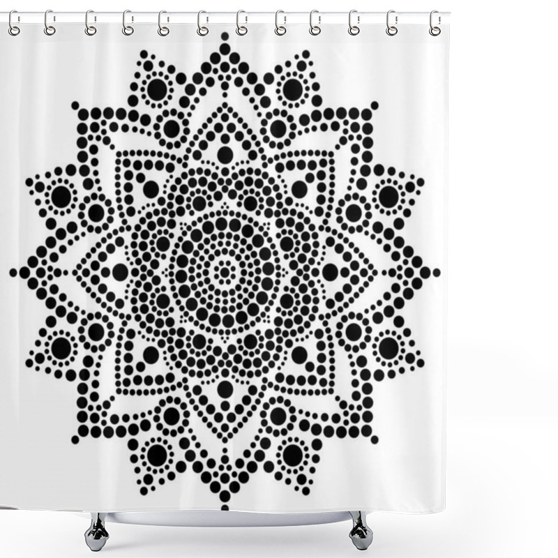 Personality  Mandala Vector Dot Art, Aboriginal Dot Painting, Retro Folk Design Inspired By Traditional Art From Australia In Black On White Backgound  Shower Curtains