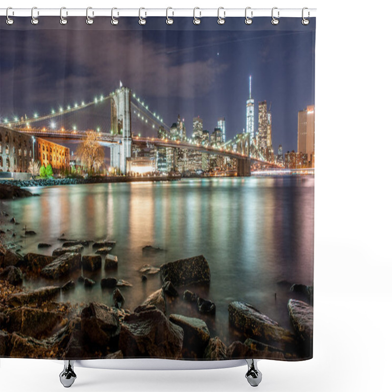 Personality  Brooklyn Bridge And New York City Downtown In Twilight Shower Curtains