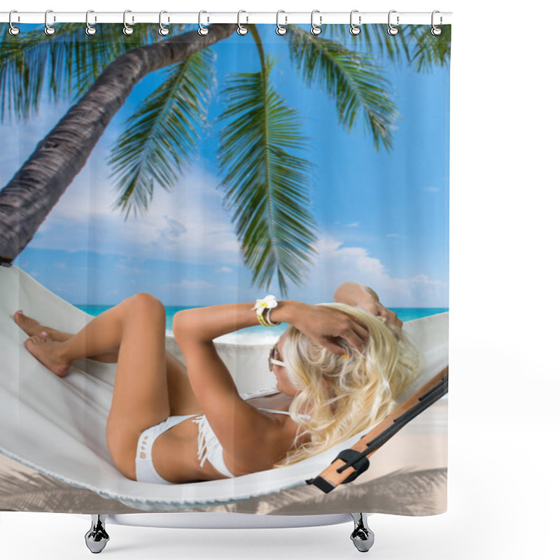 Personality  Young Beautiful Woman Relaxing In The Hammock Shower Curtains